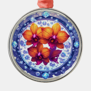 Orchideenblüten eingebettet in Kristallen Ornament Aus Metall