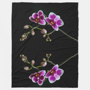 Orchideenfarbe in rosa Farbe in schwarz Fleecedecke