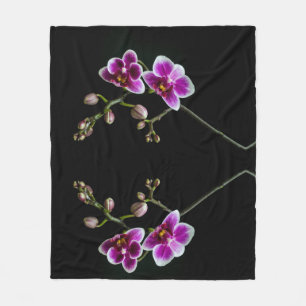 Orchideenfarbe in rosa Farbe in schwarz Fleecedecke