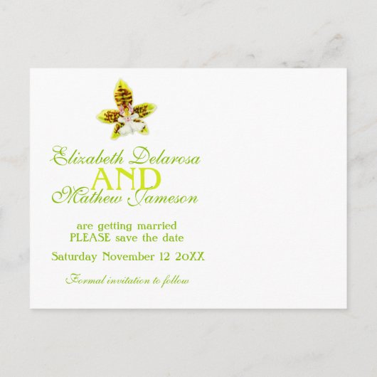 Orchideengrün bemalte Blume Save the Date Karte (Rückseite)