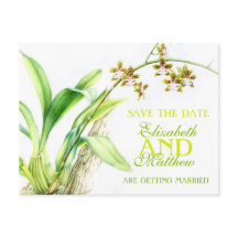 Orchideengrün bemalte Blume Save the Date Karte