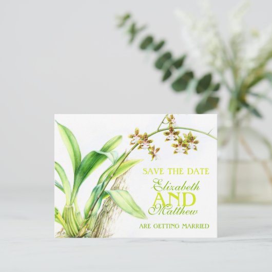 Orchideengrün bemalte Blume Save the Date Karte (Stehend Vorderseite)