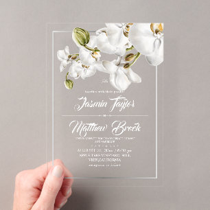 Orchideenrahmen elegante Hochzeit Acryleinladungen