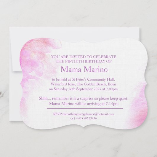 Orchideenwasserfarbe lila fünfzig und fabelhaft einladung (Rückseite)