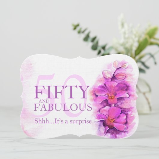 Orchideenwasserfarbe lila fünfzig und fabelhaft einladung (Stehend Vorderseite)