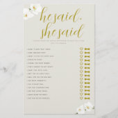 Orchids Brautparty Game Er sagte Ivory Ecru Flyer (Vorne)