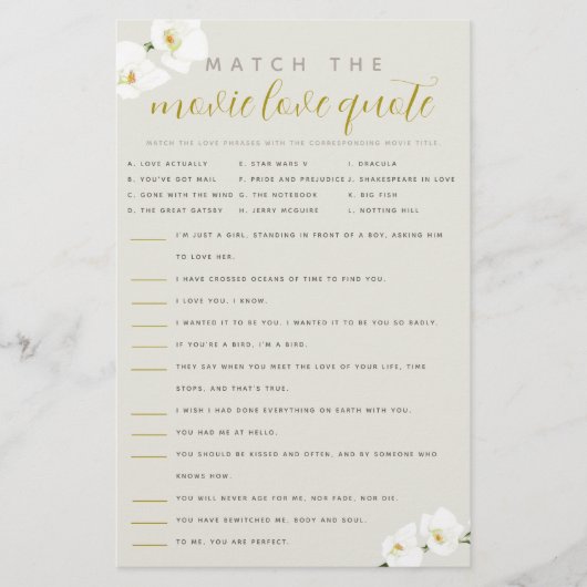 Orchids Brautparty Match Movie Quotes Flyer (Vorne)