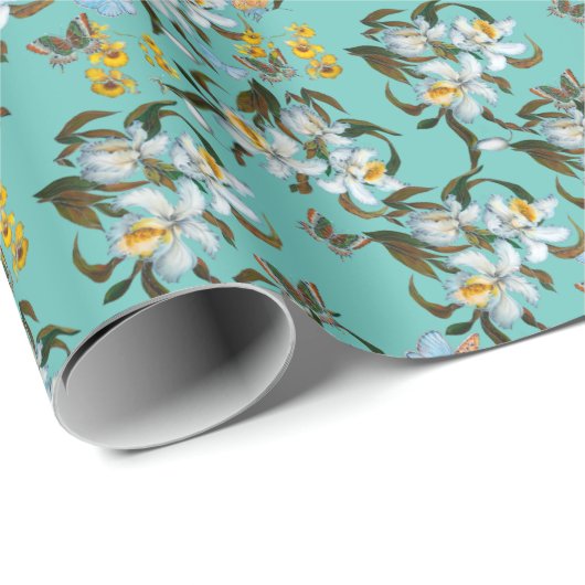 Orchids Butterfliegen Aquamariner botanischer Jede Geschenkpapier (Rolleneckpunkt)