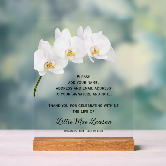 Orchids Celebration of Life Guest Book Acrylschild (Neutral)