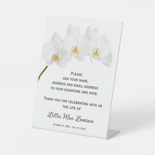 Orchids Celebration of Life Guest Book Sockelschild (Vorderseite)