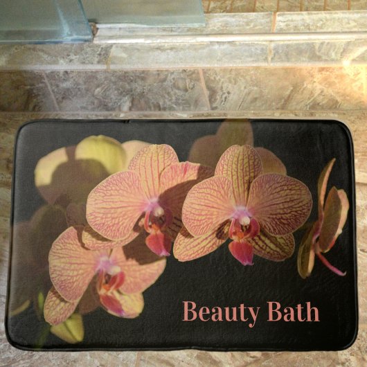 Orchids Coral Pink Fotografy Floral Black Badematte
