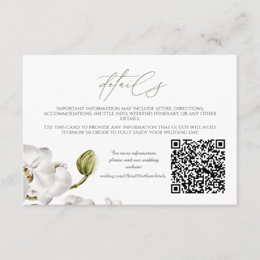 Orchids Frame Elegant Tropical Wedding QR code Begleitkarte (Vorderseite)