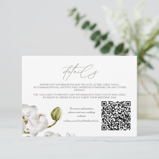 Orchids Frame Elegant Tropical Wedding QR code Begleitkarte (Stehend Vorderseite)