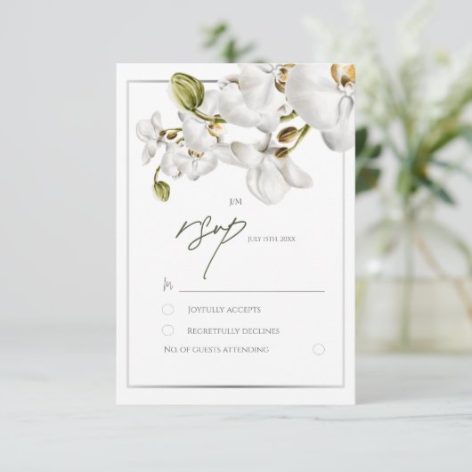Orchids Frame Elegant Tropical Wedding RSVP Karte (Stehend Vorderseite)