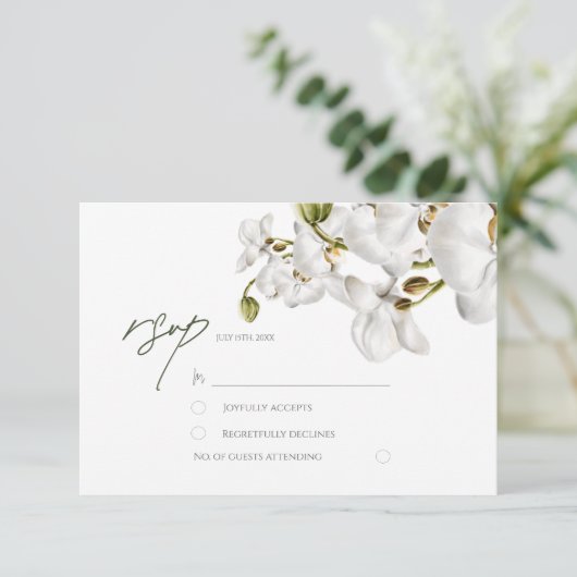Orchids Frame Elegant Tropical Wedding RSVP Karte (Stehend Vorderseite)