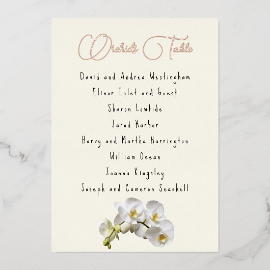 Orchids Gästeliste Tischplatinen Folieneinladung (Vorderseite)