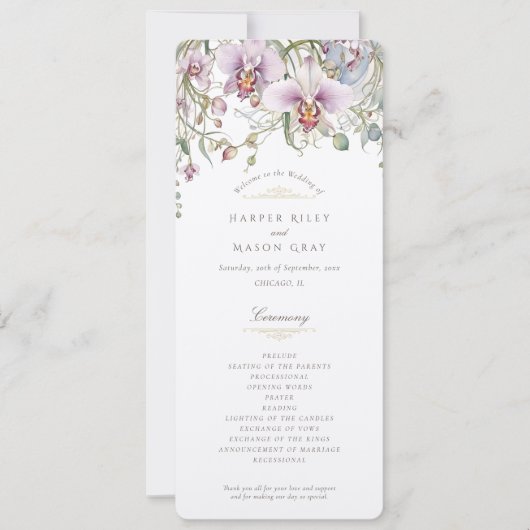 Orchids Hochzeitsprogramm Einladung (Vorderseite)