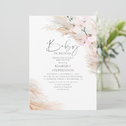 Orchids Pampas Grass Baby in Bloom Baby Dusche Inv Einladung (Stehend Vorderseite)