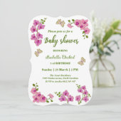 Orchids Tropical Butterfly Babydusche Einladung (Stehend Vorderseite)