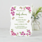 Orchids Tropical Butterfly Babydusche Einladung (Stehend Vorderseite)