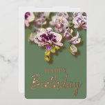 Orchids Tropical Floral Happy Birthday Real Gold Folien Feiertagskarte<br><div class="desc">Blühende Orchideen Blumenstrauß mit Geburtstagstext in anpassbarer Gold-,  Silber- oder Rose-Gold-Folie</div>
