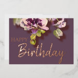 Orchids Tropical Floral Happy Birthday Real Gold Folien Feiertagskarte<br><div class="desc">Blühende Orchideen Blumenstrauß mit Geburtstagstext in anpassbarer Gold-,  Silber- oder Rose-Gold-Folie</div>