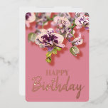 Orchids Tropical Floral Happy Birthday Real Gold Folien Feiertagskarte<br><div class="desc">Blühende Orchideen Blumenstrauß mit Geburtstagstext in anpassbarer Gold-,  Silber- oder Rose-Gold-Folie</div>