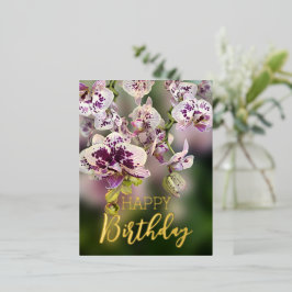 Orchids Tropical Floral Happy Birthday Real Gold Folien Feiertagspostkarte