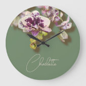 Orchids Tropische Blume Individuelle Name Große Wanduhr (Vorderseite)