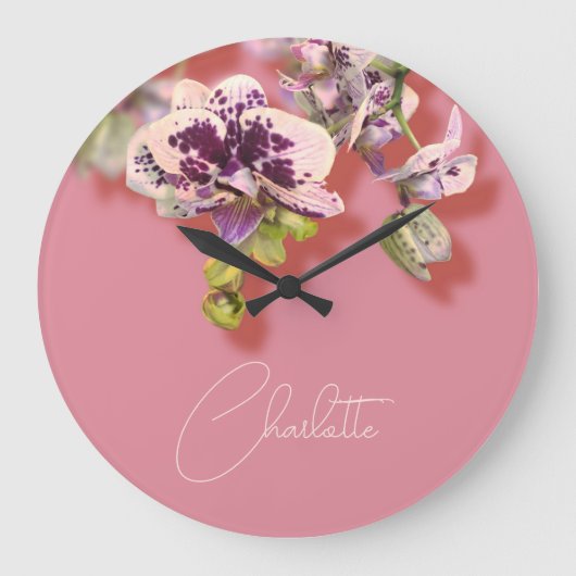 Orchids Tropische Blume Individuelle Name Große Wanduhr (Vorderseite)
