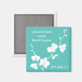 Orchids Wedding Magnet - Türkis Blau und Weiß (Vorderseite/Rückseite)