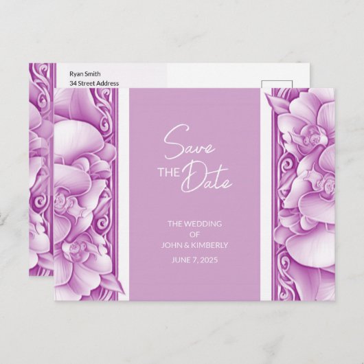 Orchids Wedding Verzierte Ankündigung Postkarte (Vorne/Hinten)