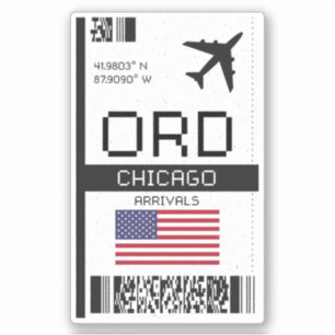 ORD Chicago Boarding Pass - Illinois Travel Aufkleber