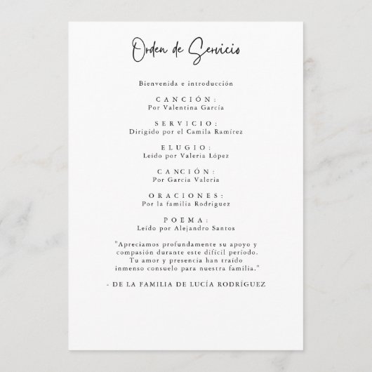 Orden de Servicio Spanischer Begräbnisfeier Celebr Programm (Rückseite)