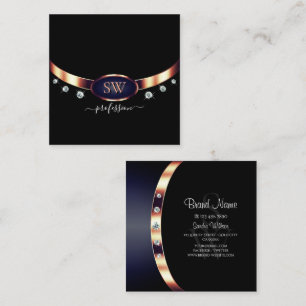 Ordentliches Schwarz Blau Roségold mit Monogramm-D Quadratische Visitenkarte