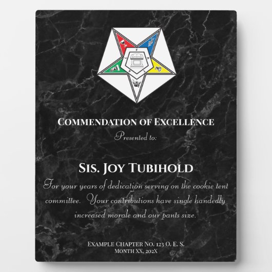 Order of the Eastern Star Award Plaque Fotoplatte (Vorderseite)