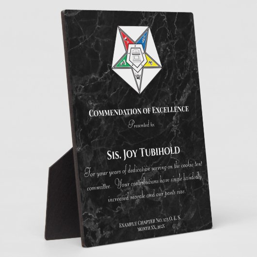 Order of the Eastern Star Award Plaque Fotoplatte (Seite)