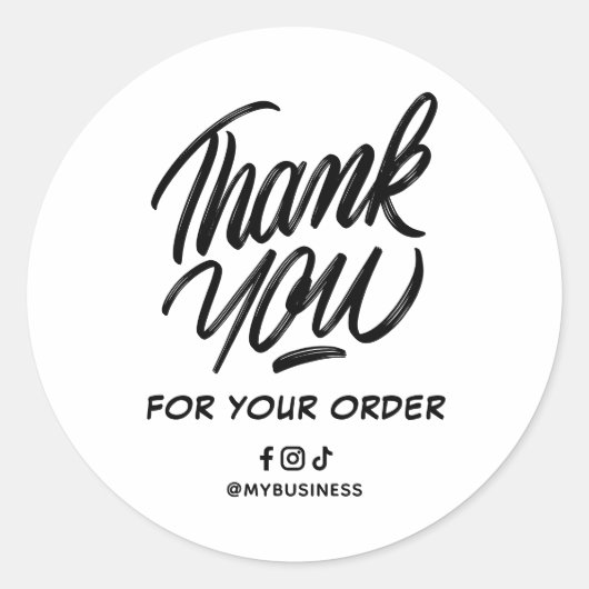 Order Thank You Custom Text & Socials Business Runder Aufkleber (Vorderseite)