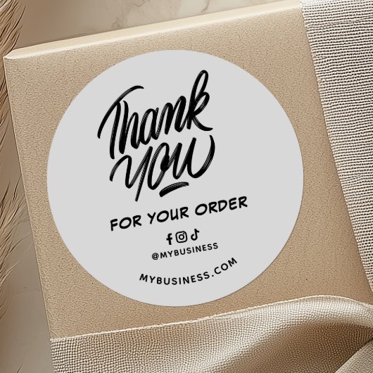 Order Thank You Web Address & Socials Business Runder Aufkleber