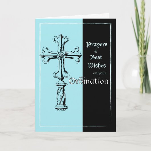 Ordination Glückwunsch Cross auf Blau und Schwarz Karte (Vorderseite)