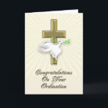 Ordination Glückwunsch mit einem goldenen Kreuz Karte<br><div class="desc">Eine schöne Karte,  um jemanden zu gratulieren zur Koordination. Es zeigt ein goldenes Kreuz mit einer weißen Taube voller Ruhe.</div>