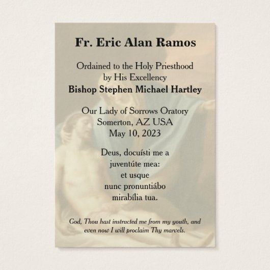 Ordination Heiliger Karten für Fr. Eric Alan Ramos (Rückseite)