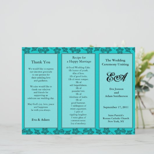 Ordner des Hochzeitsprogramms Aquamarin (Stehend Vorderseite)