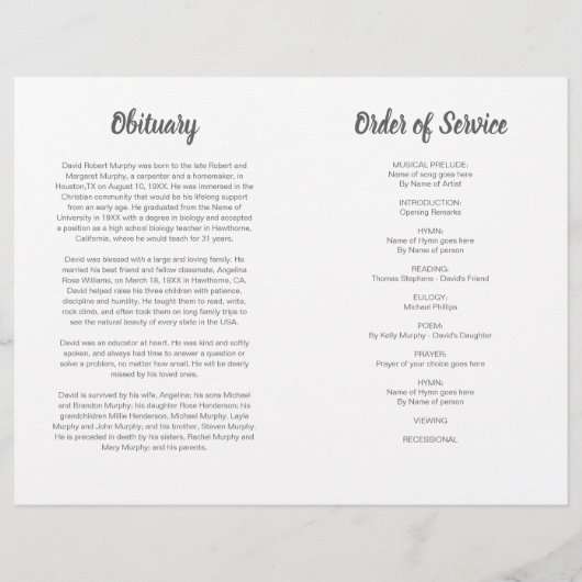 Ordnungsrahmen für das Gedenkprogramm zur Beerdigu (Rückseite)