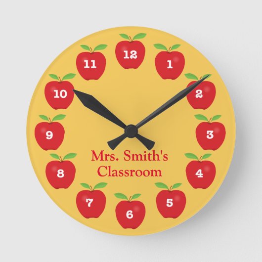 Ordoom Clock with Apples on Yellow Runde Wanduhr (Vorderseite)
