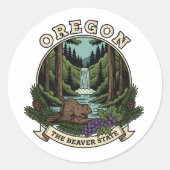 Oregon Beaver State Forest & Waterfall Emblem Runder Aufkleber (Vorderseite)