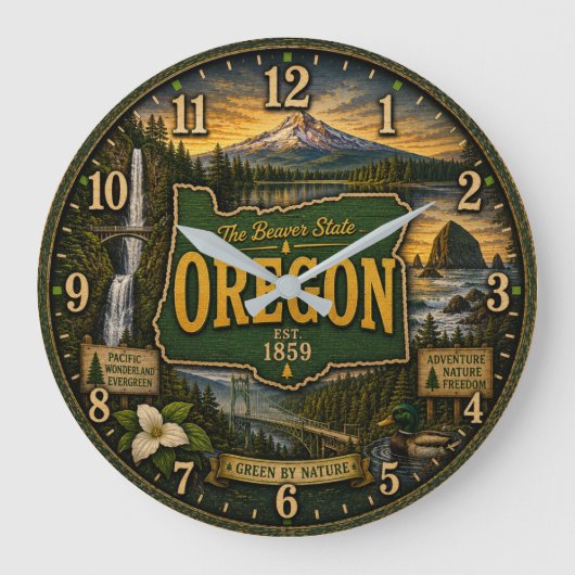 Oregon Beaver State Mountain Coastal Große Wanduhr (Vorderseite)