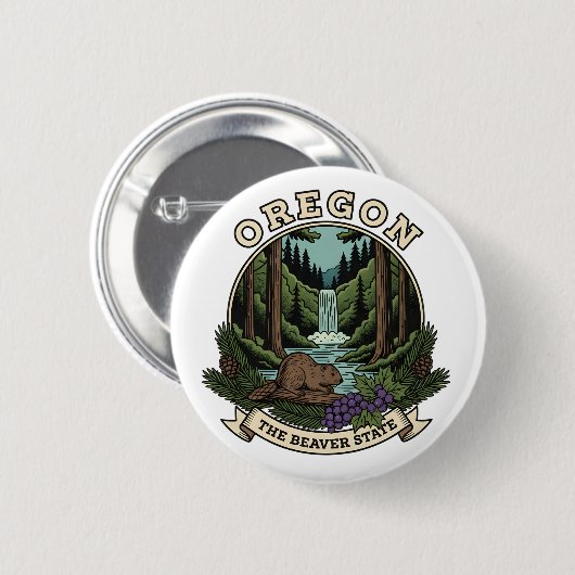 Oregon-Biber-Staat-Wald- und Wasserfall-Emblem Button (Vorne & Hinten)