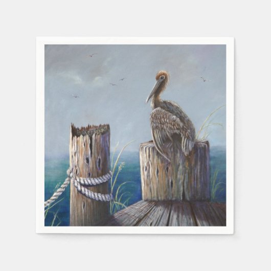 Oregon Coast Brown Pelican Ocean Art Serviette (Vorderseite)