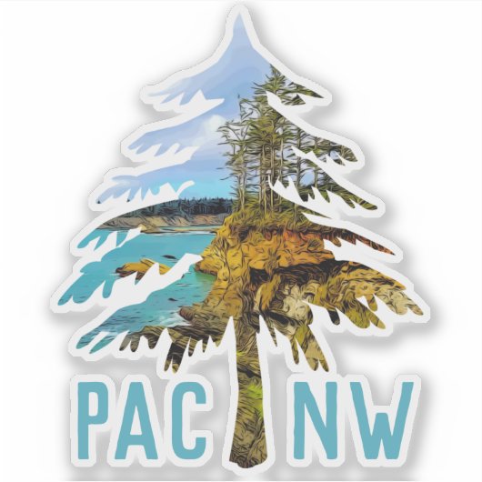Oregon Coast PACNW Tree Cutout Aufkleber (Vorderseite)